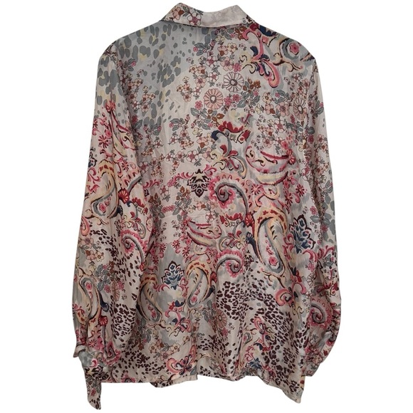 Johnny Was Jungle Paisley Rasvana 100% Silk Lightweight Button Blouse Size L - Picture 6 of 11
